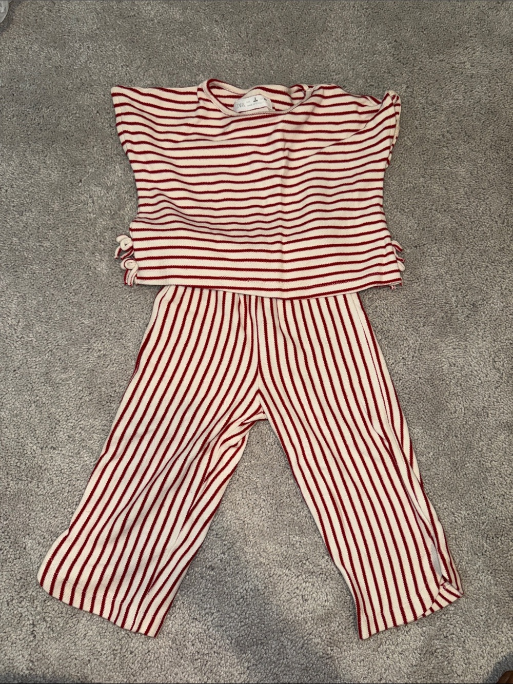 Zara Red and Cream Striped Kids Pajama Set